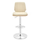 25" Cream And Silver Faux Leather And Steel Swivel Adjustable Height Bar Chair