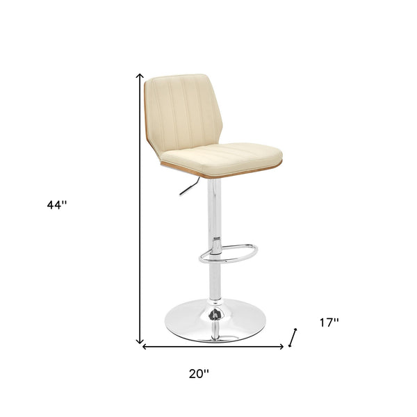 25 Cream And Silver Faux Leather And Steel Swivel Adjustable Height Bar Chair