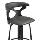 30" Gray And Black Faux Leather And Iron Swivel Bar Height Bar Chair