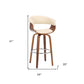 31" Cream And Brown Faux Leather And Solid Wood Swivel Low Back Bar Height Bar Chair