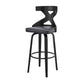 26" Gray And Black Faux Leather And Iron Swivel Counter Height Bar Chair