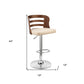 25" Cream And Silver Iron Swivel Adjustable Height Bar Chair