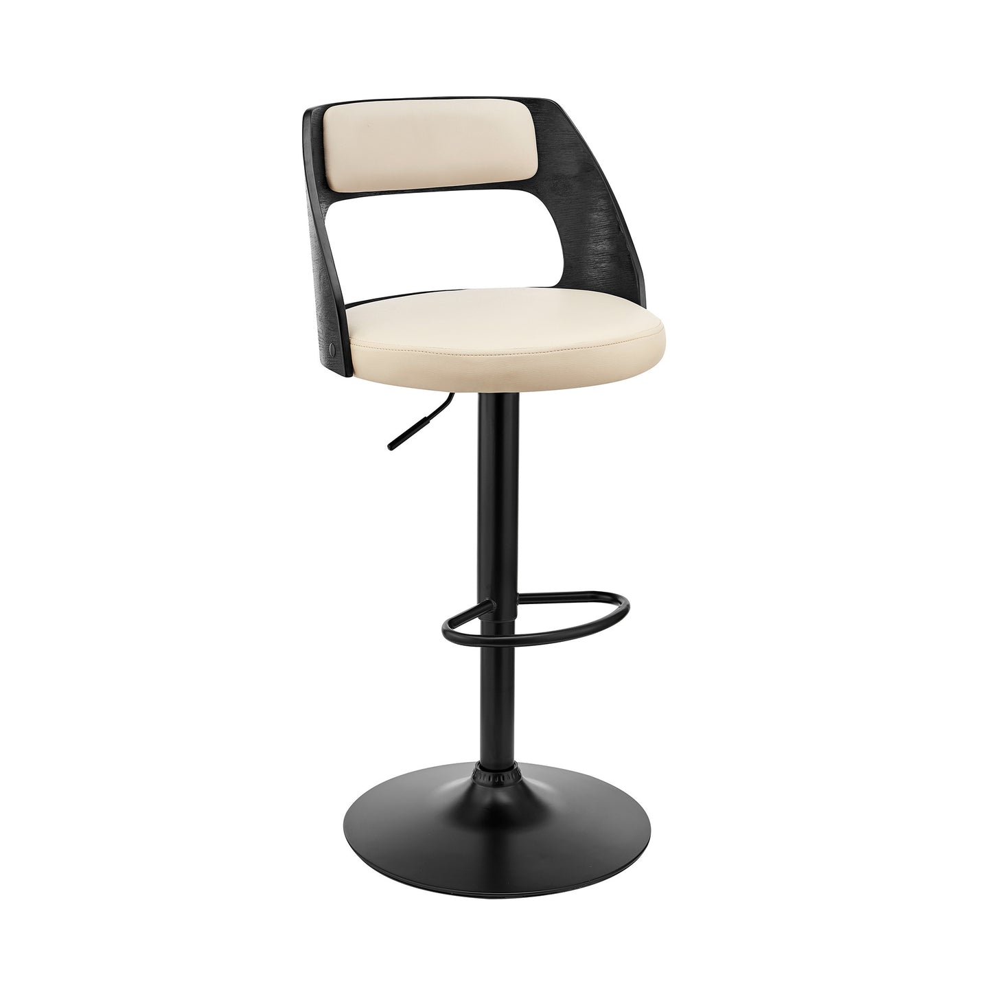 25" Cream And Black Iron Swivel Adjustable Height Bar Chair