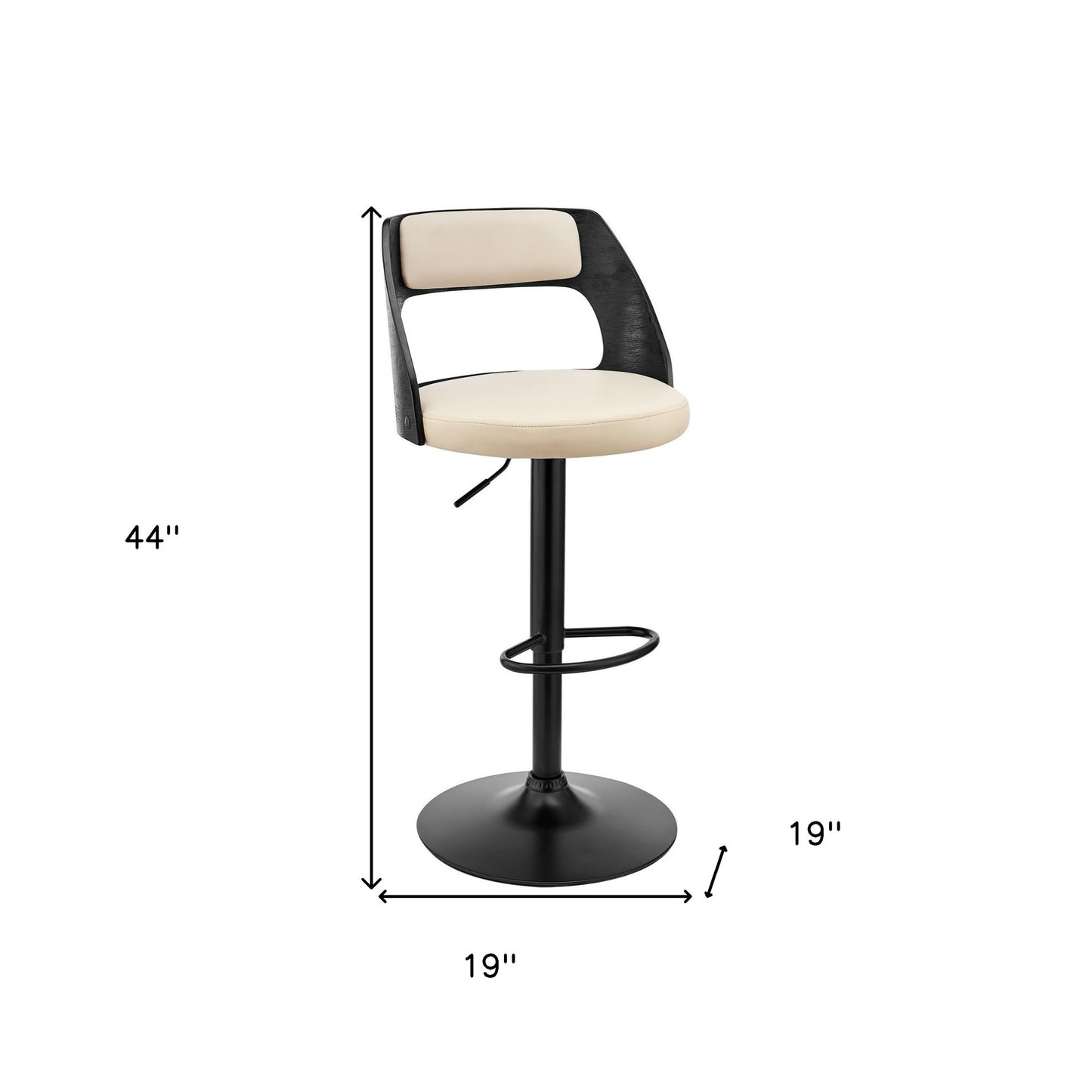 25" Cream And Black Iron Swivel Adjustable Height Bar Chair