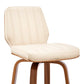 27" Cream And Brown Faux Leather And Solid and Manufactured Wood Swivel Counter Height Bar Chair