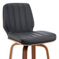 31" Gray And Brown Faux Leather And Solid and Manufactured Wood Swivel Bar Height Bar Chair