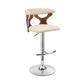 25" Cream And Silver Faux Leather And Iron Swivel Adjustable Height Bar Chair