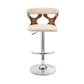 25" Cream And Silver Faux Leather And Iron Swivel Adjustable Height Bar Chair