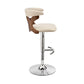 25" Cream And Silver Faux Leather And Iron Swivel Adjustable Height Bar Chair