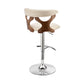 25" Cream And Silver Faux Leather And Iron Swivel Adjustable Height Bar Chair