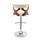 25" Cream And Silver Faux Leather And Iron Swivel Adjustable Height Bar Chair