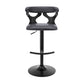 25" Gray And Black Faux Leather And Iron Swivel Adjustable Height Bar Chair