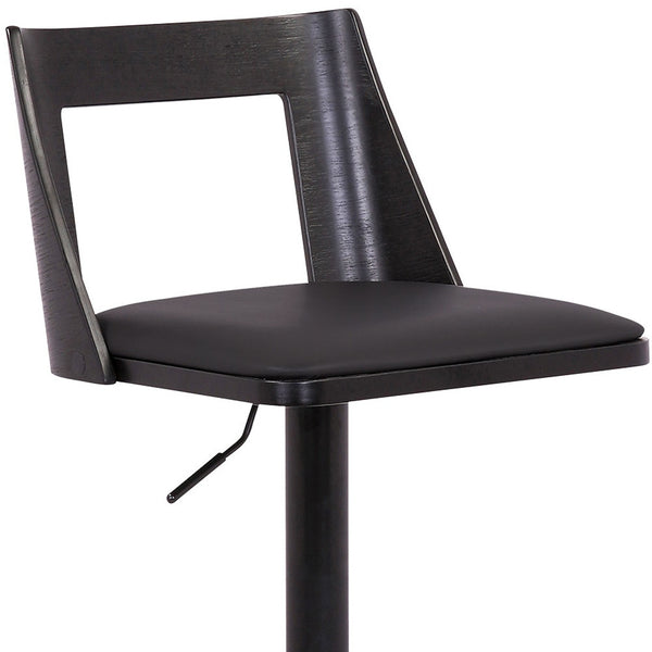 24 Black Faux Leather And Iron Swivel Adjustable Height Bar Chair