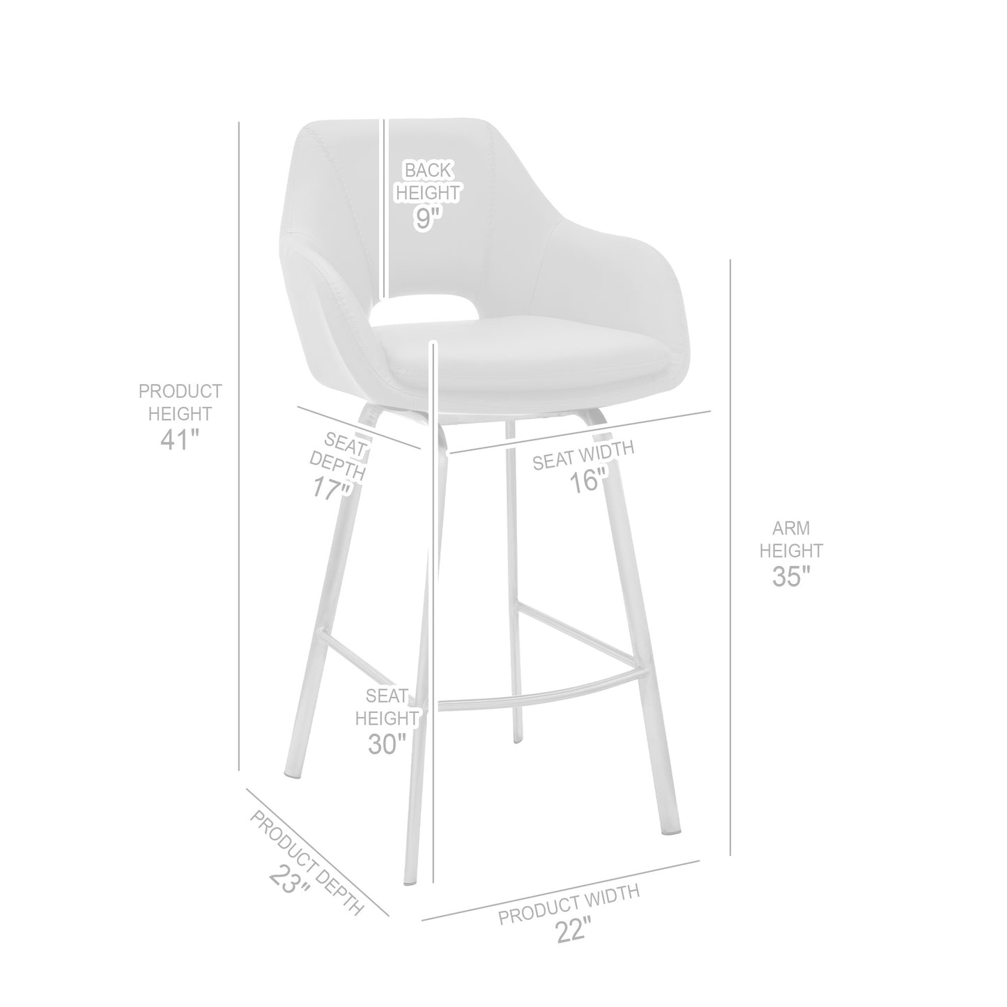 30" White And Silver Iron Swivel Low Back Bar Height Bar Chair