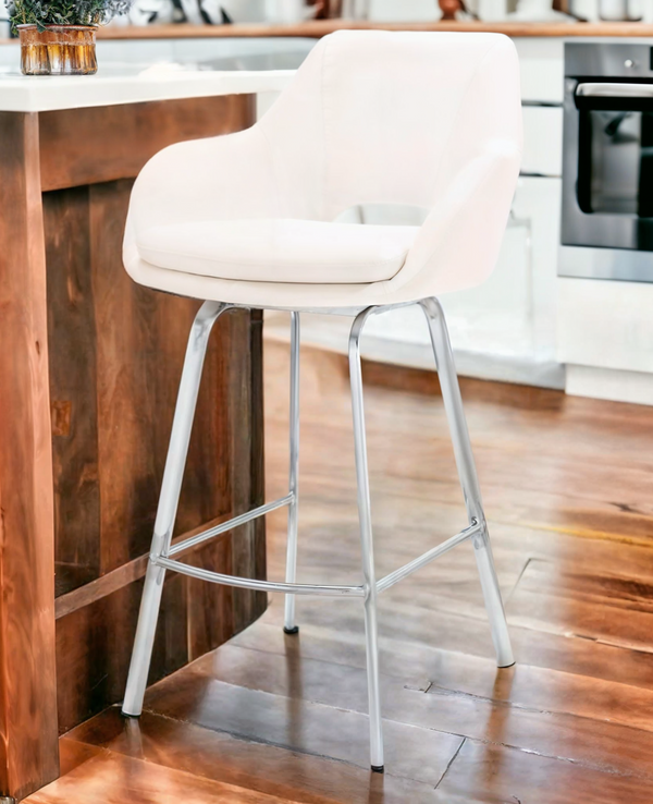 30 White And Silver Iron Swivel Low Back Bar Height Bar Chair