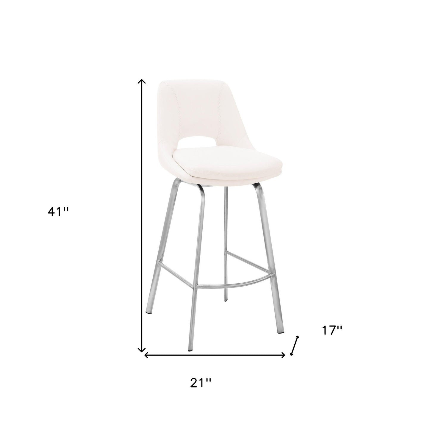 30" White And Silver Iron Swivel Low Back Bar Height Bar Chair