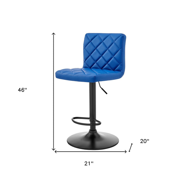 24 Blue And Black Iron Swivel Low Back Adjustable Height Bar Chair