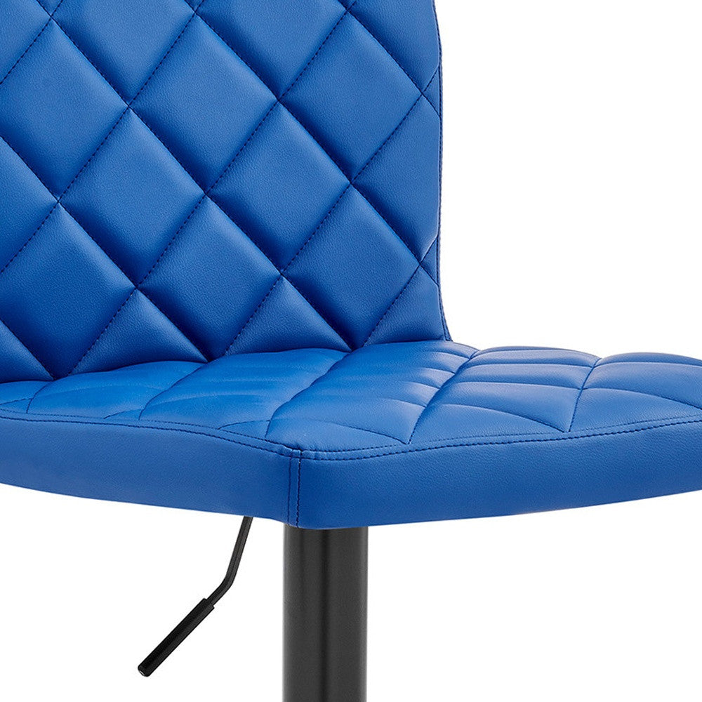 24" Blue And Black Iron Swivel Low Back Adjustable Height Bar Chair