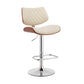 24" Cream And Silver Faux Leather And Iron Swivel Low Back Adjustable Height Bar Chair