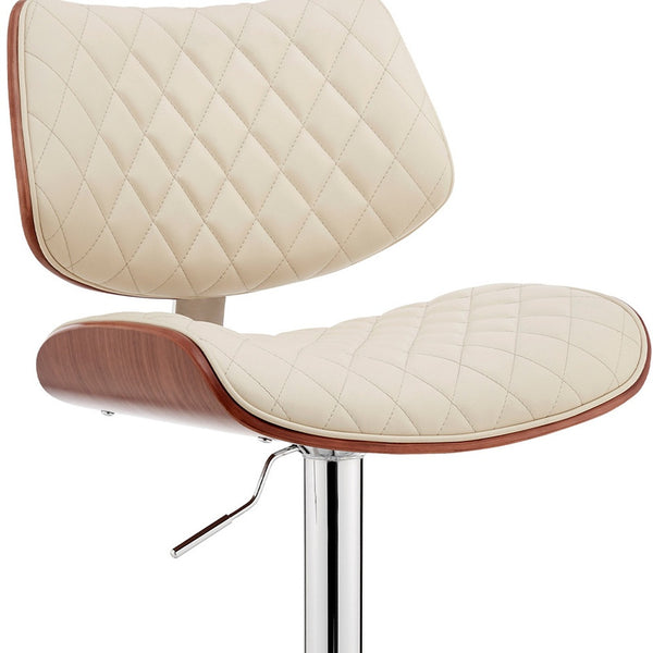 24 Cream And Silver Faux Leather And Iron Swivel Low Back Adjustable Height Bar Chair