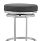 30" Gray And Silver Faux Leather And Iron Swivel Backless Bar Height Bar Chair