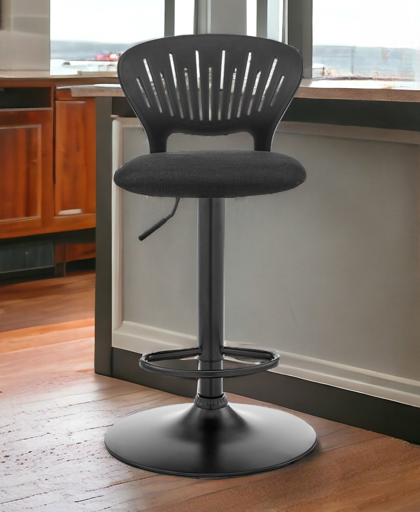 23" Black Iron Swivel Low Back Adjustable Height Bar Chair