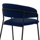 26" Blue And Black Faux Leather And Iron Low Back Counter Height Bar Chair