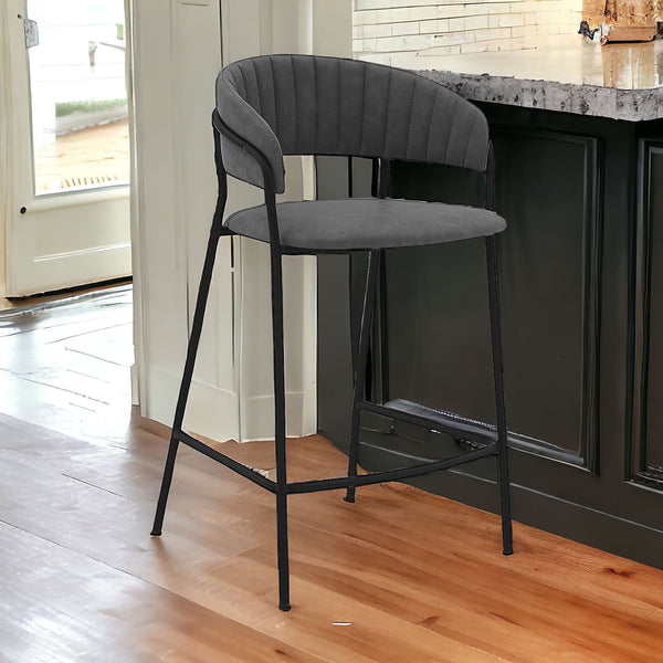 26 Gray And Black Faux Leather And Iron Low Back Counter Height Bar Chair