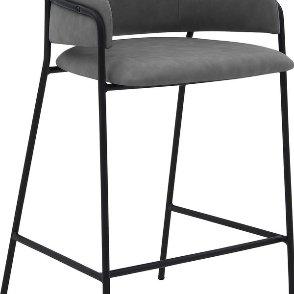 26 Gray And Black Faux Leather And Iron Counter Height Bar Chair