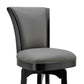 30" Gray And Black Faux Leather And Iron Swivel Bar Height Bar Chair