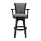 26" Gray And Black Faux Leather And Iron Swivel Counter Height Bar Chair