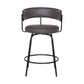 26" Gray And Black Faux Leather And Iron Swivel Counter Height Bar Chair