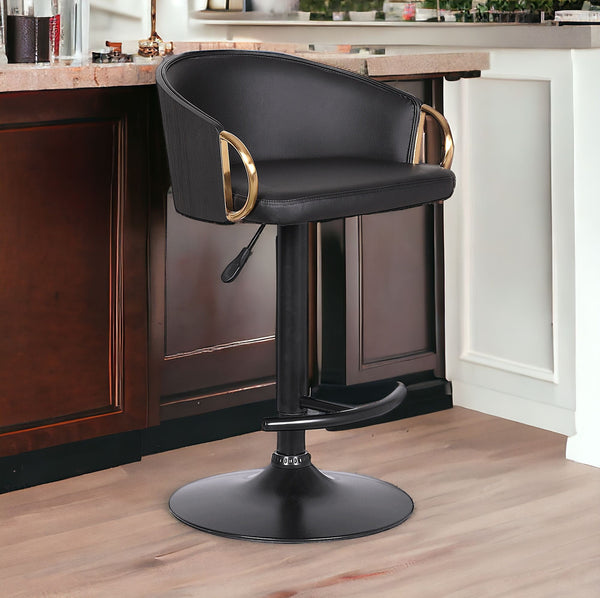 24 Black Faux Leather And Iron Swivel Low Back Adjustable Height Bar Chair