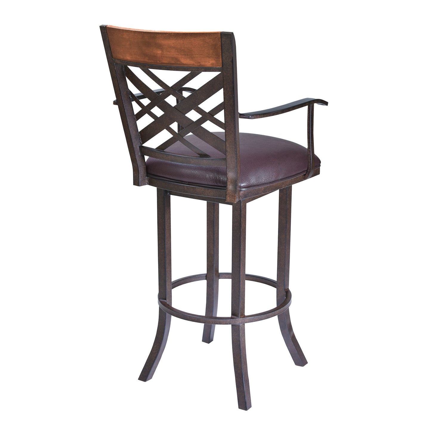 30" Brown Faux Leather And Iron Bar Height Bar Chair