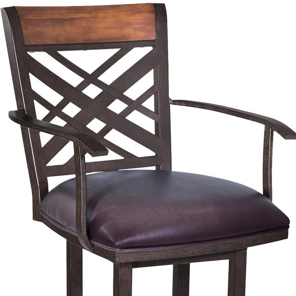 30 Brown Faux Leather And Iron Bar Height Bar Chair