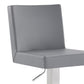 24" Gray And Silver Faux Leather And Iron Swivel Adjustable Height Bar Chair