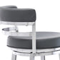 26" Gray And Silver Faux Leather And Iron Swivel Low Back Counter Height Bar Chair