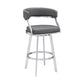 30" Gray And Silver Faux Leather And Iron Swivel Low Back Bar Height Bar Chair