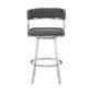 30" Gray And Silver Faux Leather And Iron Swivel Low Back Bar Height Bar Chair