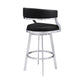 26" Black And Silver Faux Leather And Iron Swivel Low Back Counter Height Bar Chair