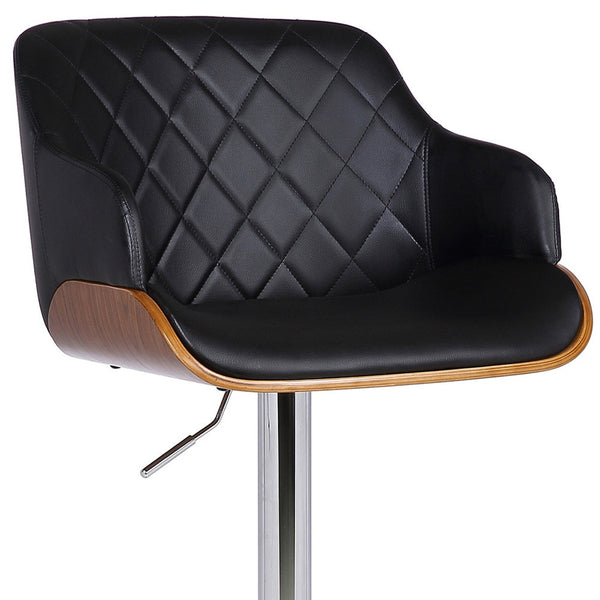 25 Black And Silver Faux Leather And Iron Swivel Low Back Adjustable Height Bar Chair