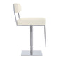 25" White And Silver Faux Leather And Iron Swivel Low Back Adjustable Height Bar Chair