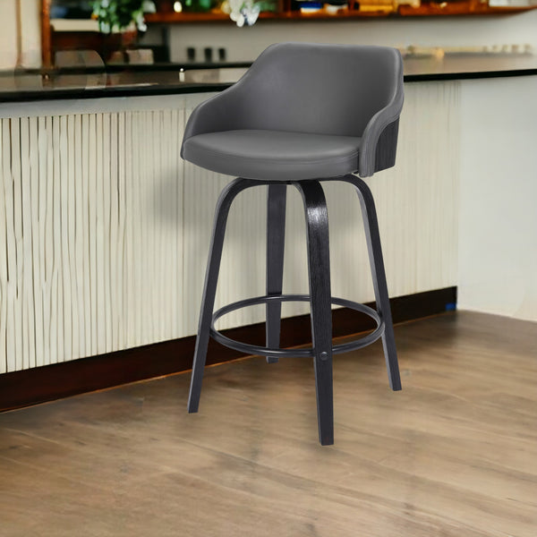 26 Gray And Black Iron Swivel Low Back Counter Height Bar Chair