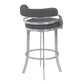 26" Gray And Silver Faux Leather And Iron Swivel Low Back Counter Height Bar Chair