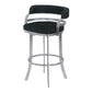 26" Black And Silver Faux Leather And Iron Swivel Low Back Counter Height Bar Chair