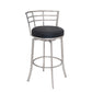 30" Black And Silver Faux Leather And Iron Swivel Low Back Bar Height Bar Chair