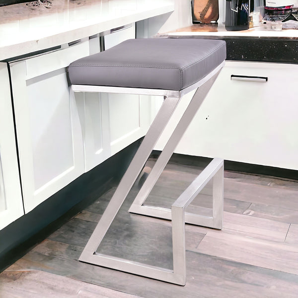 26 Gray And Silver Iron Backless Counter Height Bar Chair