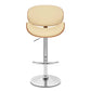 25" Cream And Silver Faux Leather And Solid Wood Swivel Low Back Adjustable Height Bar Chair