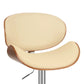 25" Cream And Silver Faux Leather And Solid Wood Swivel Low Back Adjustable Height Bar Chair