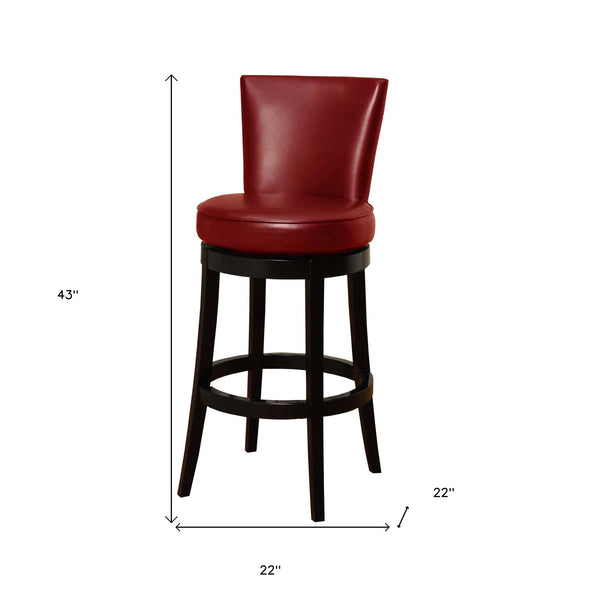 30 Red And Black Solid Wood Swivel Bar Height Bar Chair